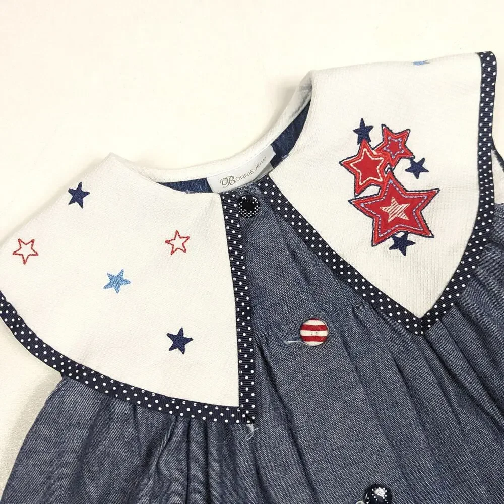 Vintage Kids Casual Blue Dress with White Sailor Collar